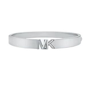 NWT MICHAEL KORS Platinum-Plated Brass Pave' logo Bangle